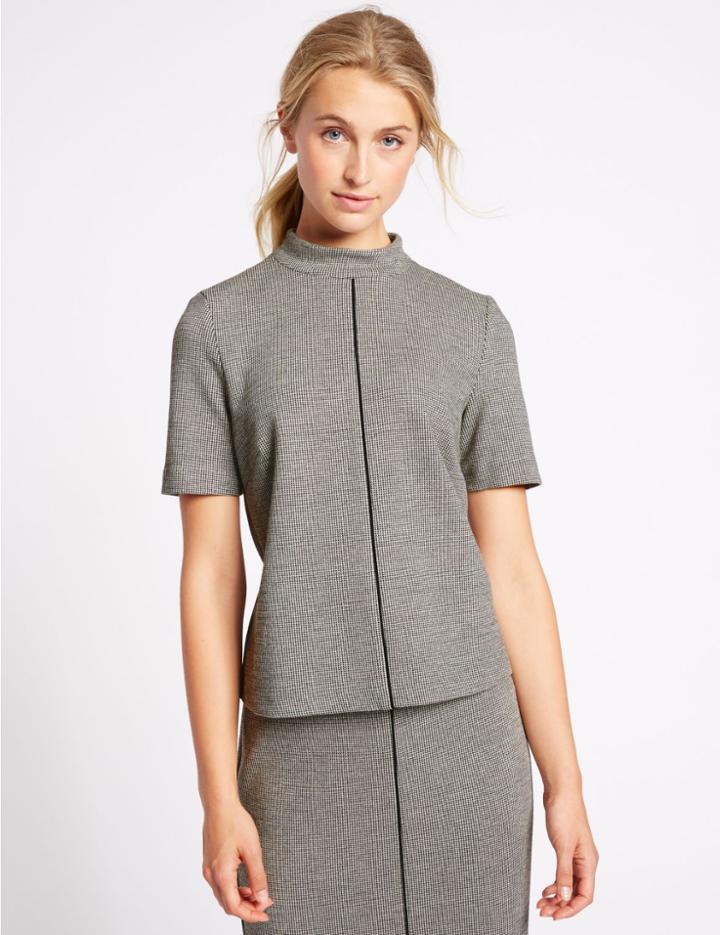 Marks & Spencer Piped Dogstooth High Neck Shell Top Black Mix