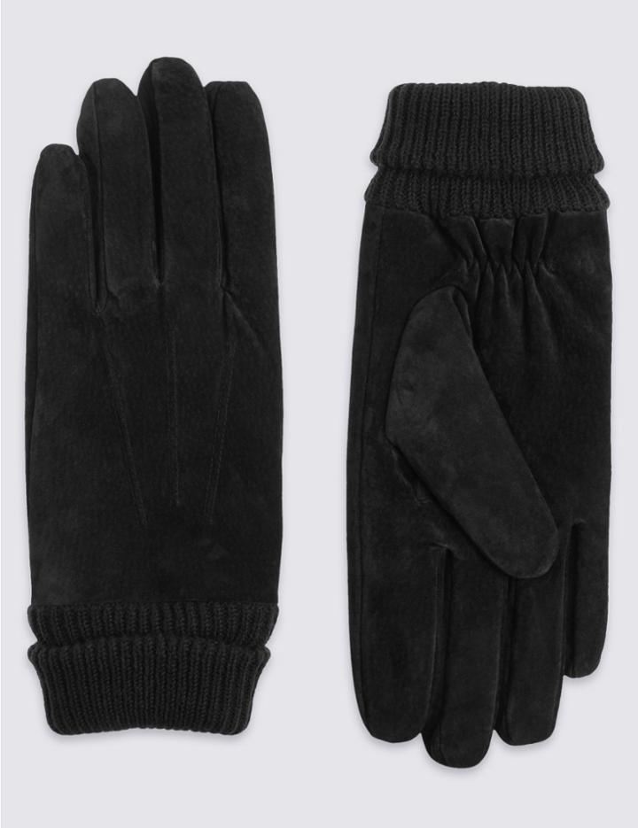 Marks & Spencer Ribbed Suede Cuff Gloves Black