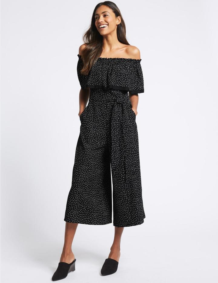 Marks & Spencer Printed Half Sleeve Jumpsuit Black Mix