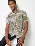 Marks & Spencer Cotton Rich Flower Print Shirt Green