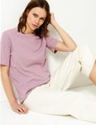 Marks & Spencer Pure Cotton Straight Fit T-shirt Pale Mauve