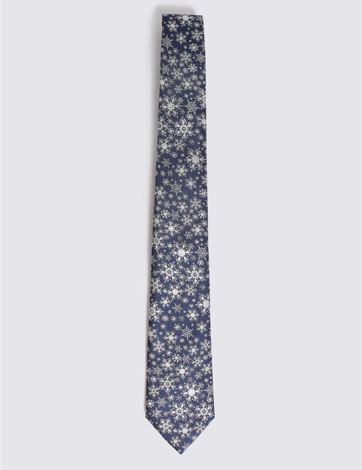 Marks & Spencer Snowflake Sparkle Christmas Tie Navy Mix
