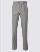 Marks & Spencer Tailored Fit Wool Blend Flat Front Trousers Light Grey