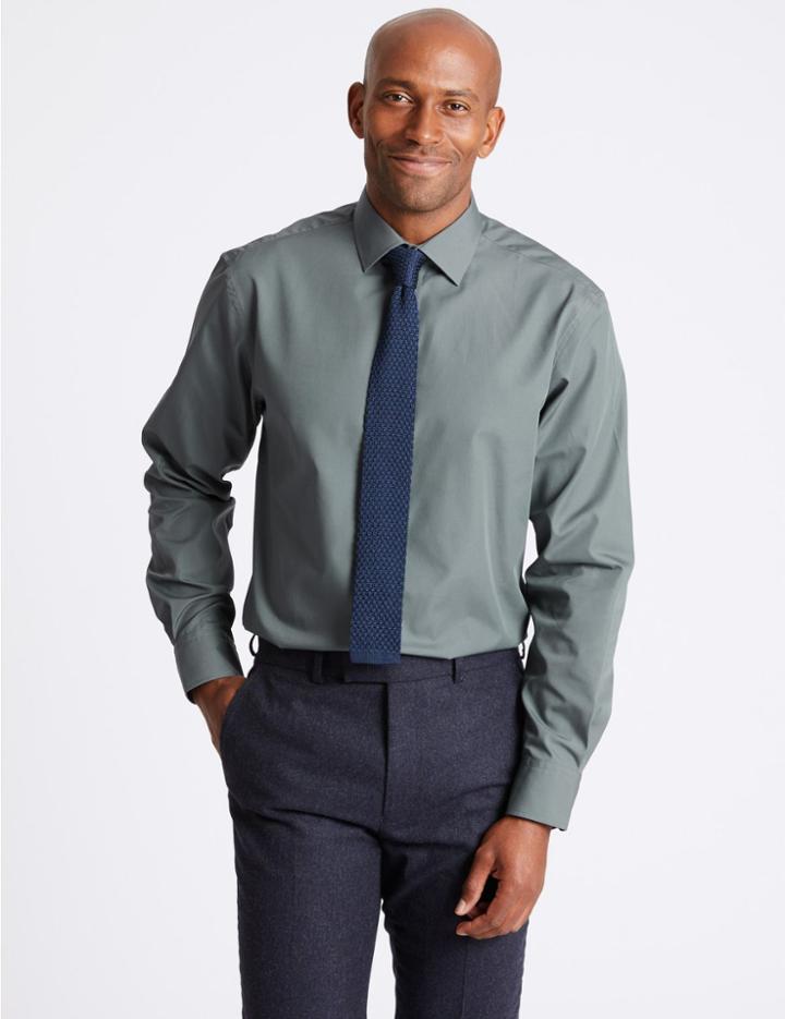 Marks & Spencer Cotton Blend Regular Fit Shirt Grey