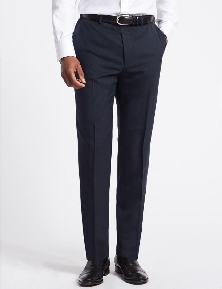 Marks & Spencer Navy Striped Regular Fit Trousers Navy