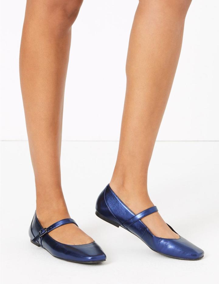 Marks & Spencer Buckle Fastening Square Toe Pumps Blue