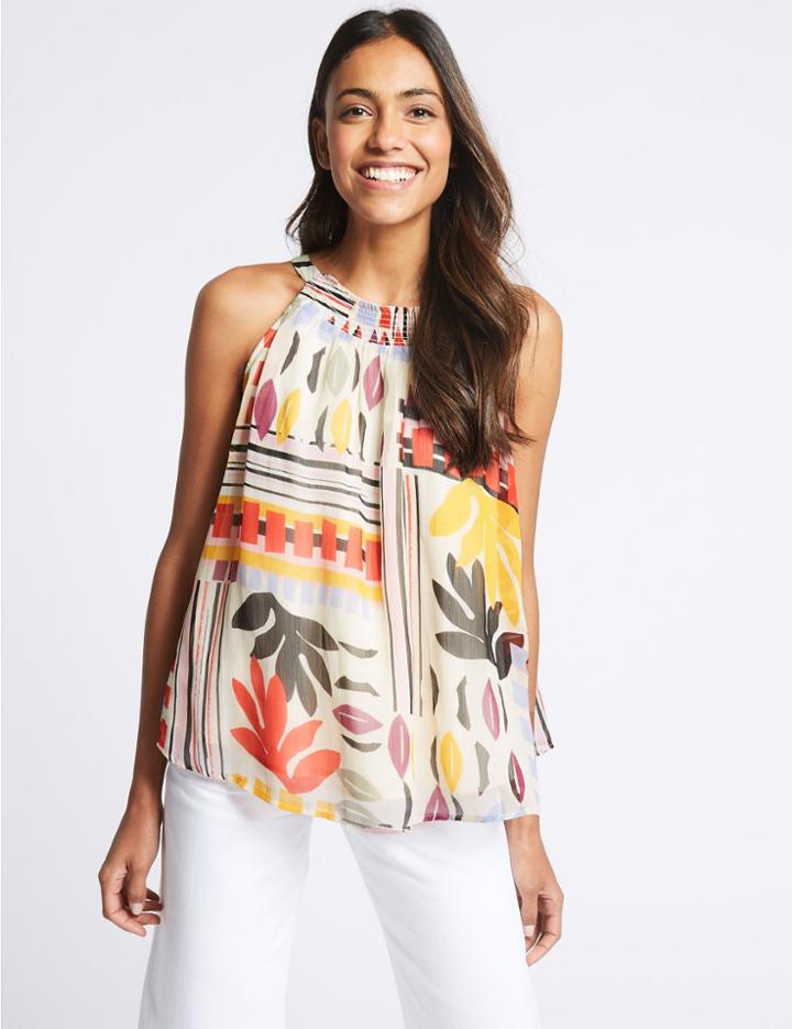Marks & Spencer Geometric Print Halter Neck Blouse Grey Mix
