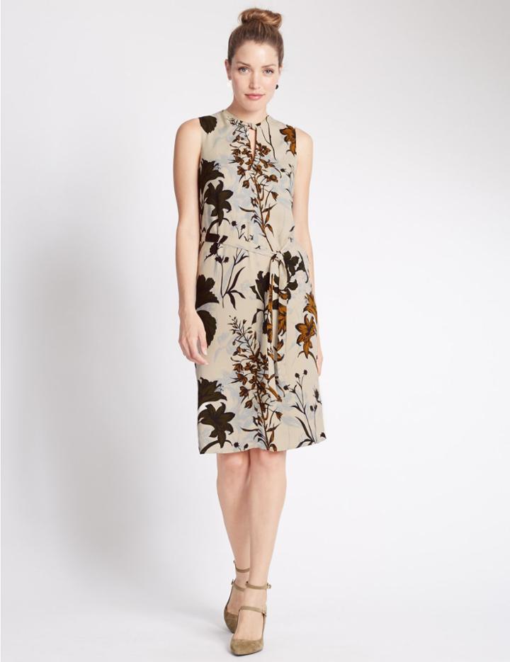 Marks & Spencer Floral Print Shift Dress Ivory Mix