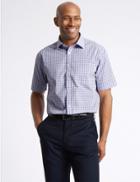 Marks & Spencer Cotton Rich Short Sleeve Regular Fit Shirt Pink Mix