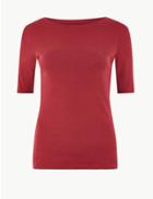 Marks & Spencer Pure Cotton Slash Neck Regular Fit T-shirt Deep Red
