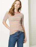 Marks & Spencer Pure Cotton Striped Regular Fit T-shirt Orange Mix