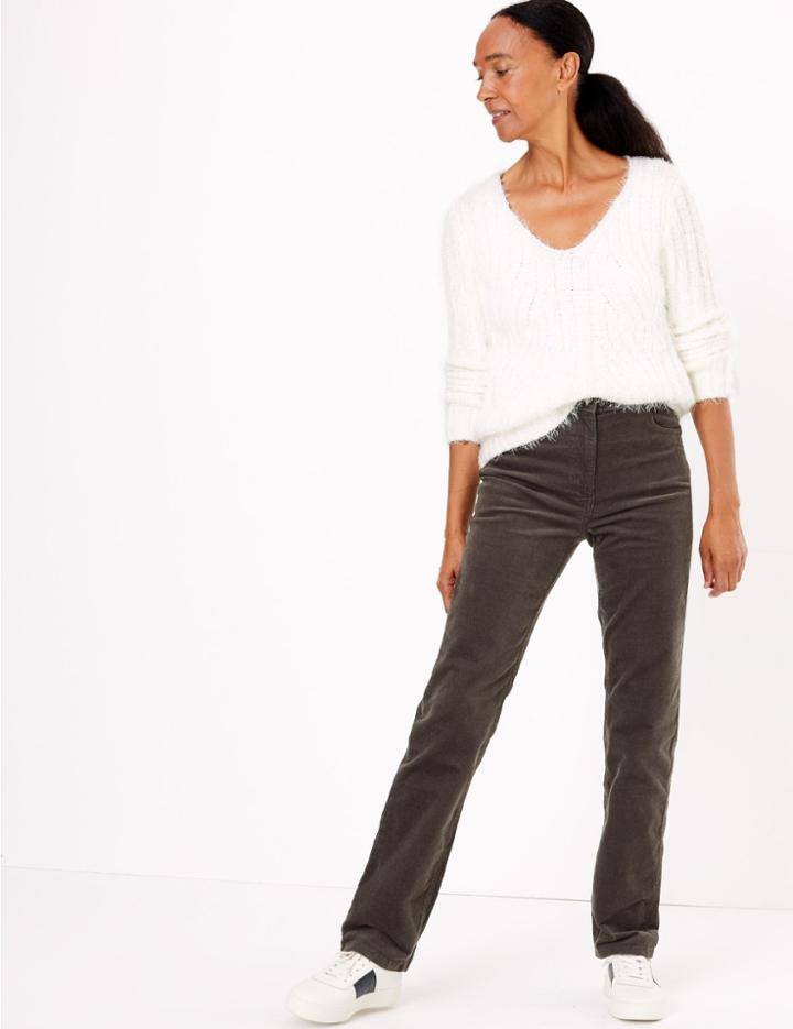 Marks & Spencer Corduroy Straight Leg Ankle Grazer Trousers Raisin