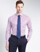 Marks & Spencer Pure Cotton Tailored Fit Striped Shirt Pink Mix
