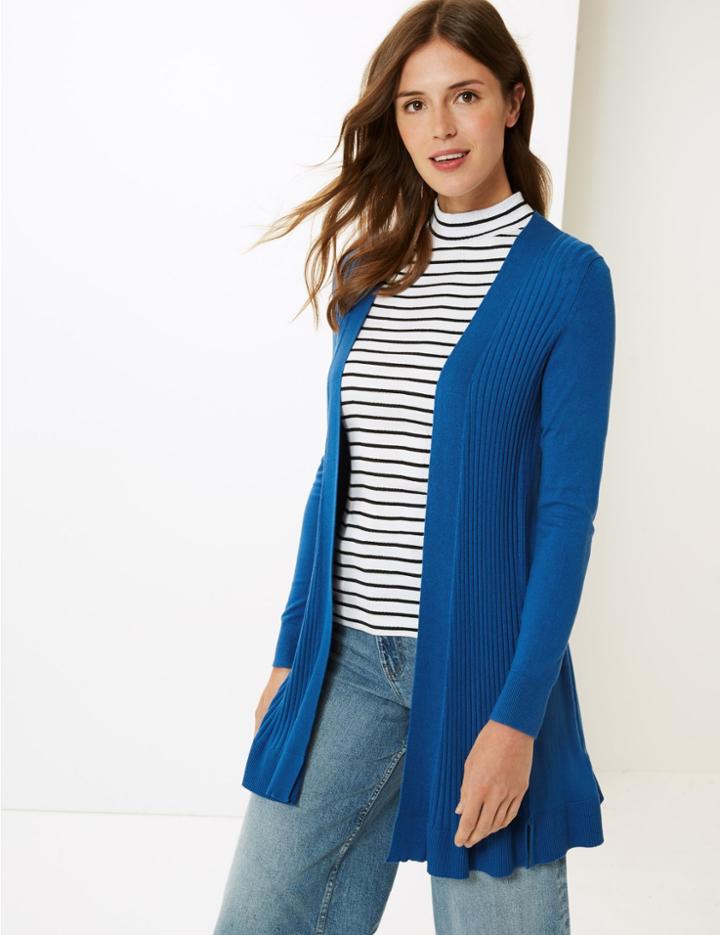 Marks & Spencer Ribbed Longline Cardigan Azure Blue