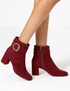Marks & Spencer Wide Fit Side Buckle Ankle Boots Berry