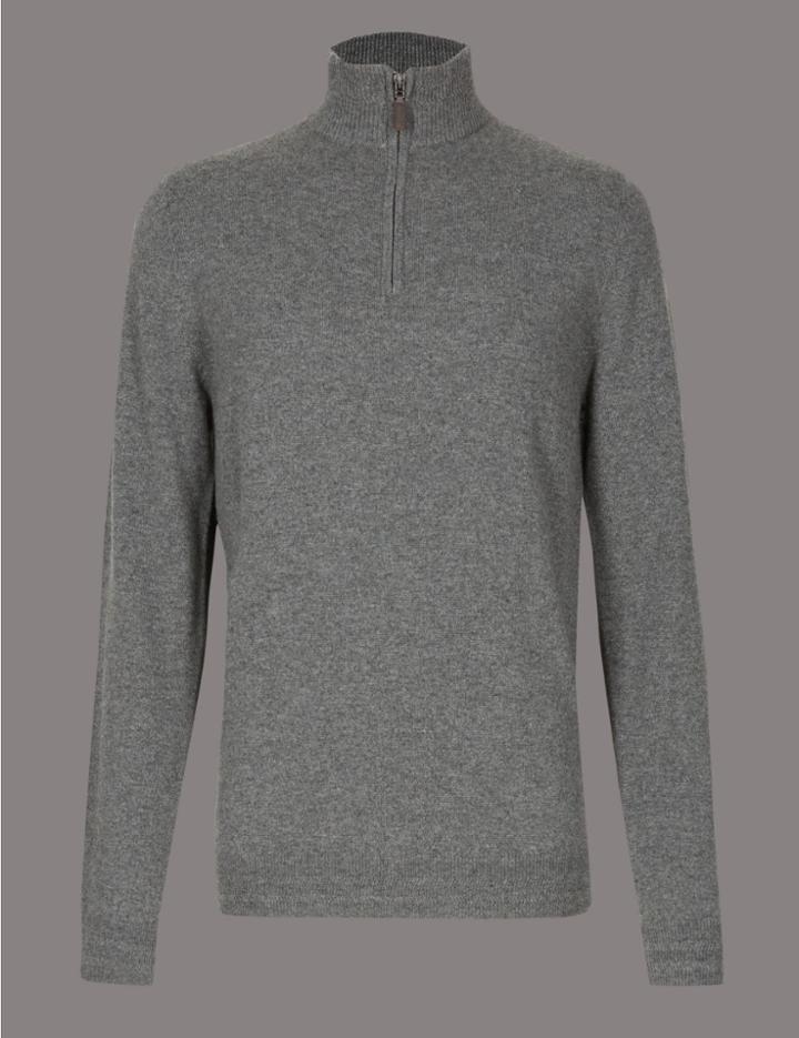Marks & Spencer Pure Cashmere Half Zipped Jumper Charcoal