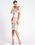 Marks & Spencer Floral Print Drape Neck Shift Dress Ivory Mix