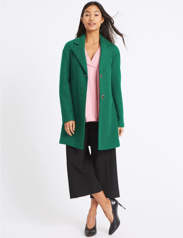 Marks & Spencer Wool Blend Single Breasted Coat Bright Green