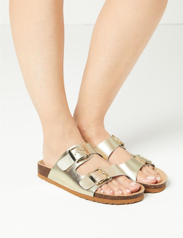 Marks & Spencer Leather Two Strap Sandals Gold