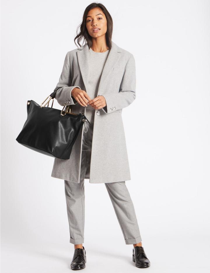 Marks & Spencer Faux Leather Oval Ring Slouchy Tote Bag Black Mix