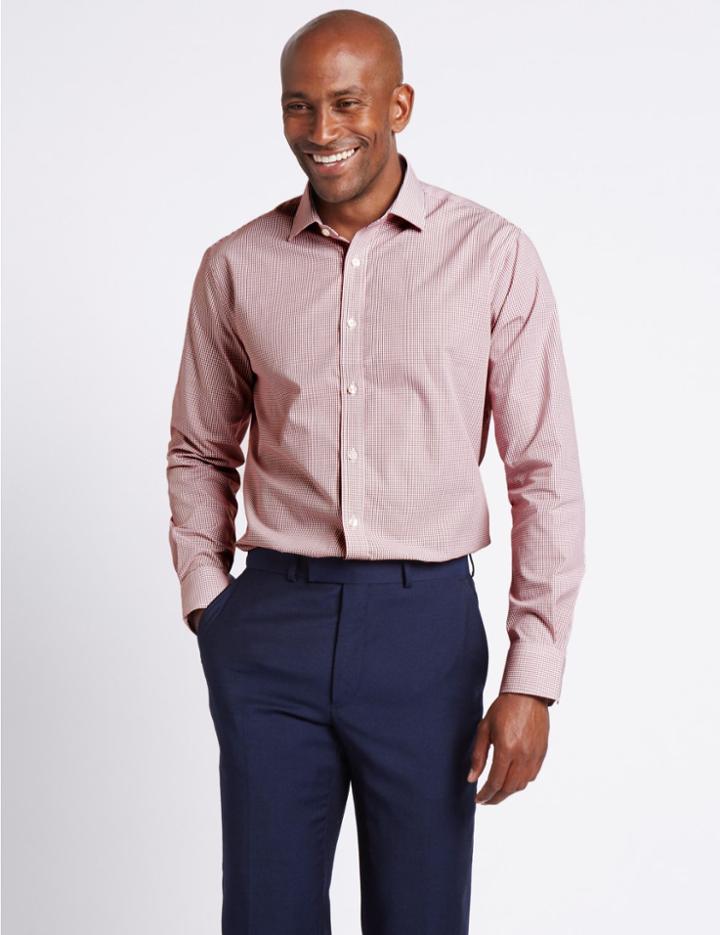 Marks & Spencer Pure Cotton Easy To Iron Tailored Fit Shirt Red