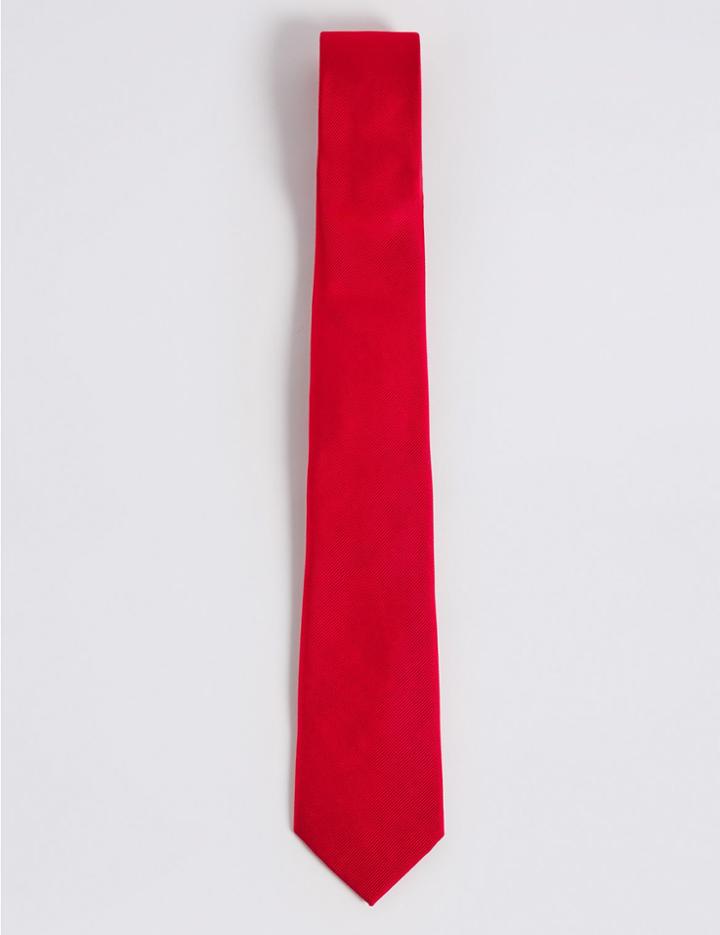 Marks & Spencer Pure Silk Satin Twill Tie Red