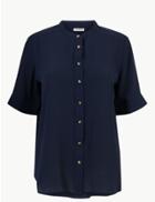 Marks & Spencer Button Detailed Short Sleeve Shirt Navy
