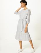 Marks & Spencer Pure Cotton Striped Midi Waisted Dress Chambray Mix