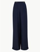 Marks & Spencer Linen Blend Wide Leg Trousers Navy