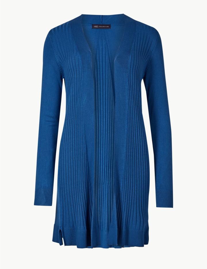 Marks & Spencer Ribbed Long Sleeve Longline Cardigan Azure Blue