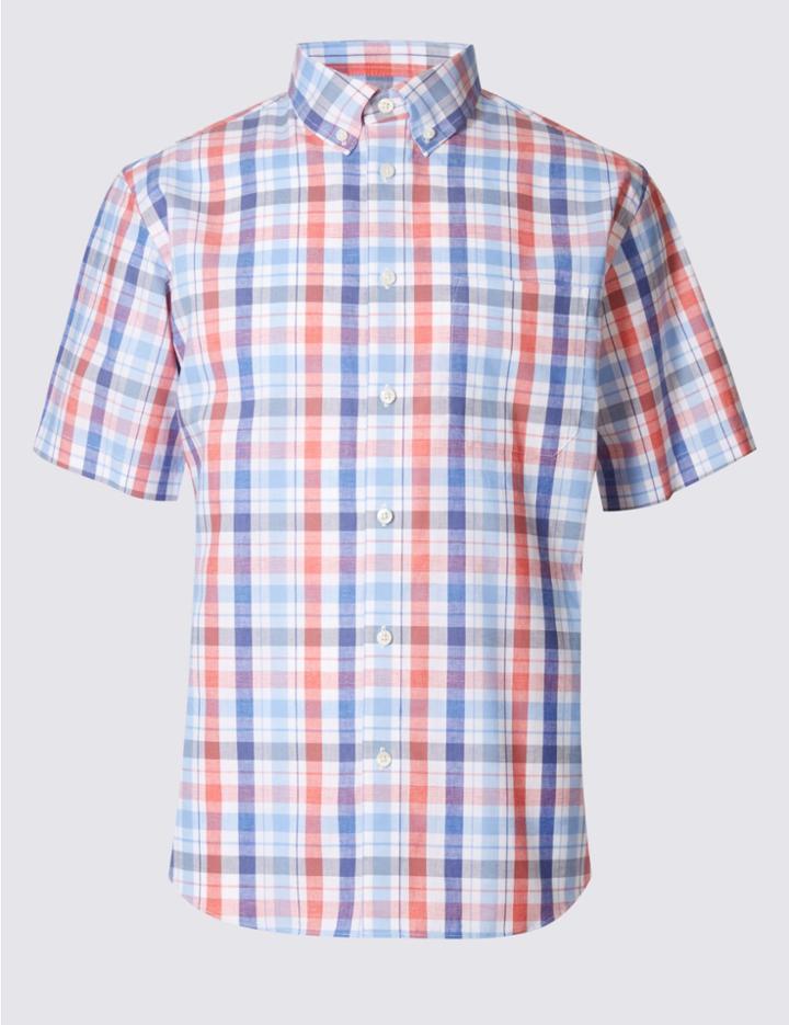 Marks & Spencer Cotton Rich Checked Shirt With Pocket Paprika