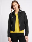 Marks & Spencer Cotton Blend Jewel Collar Neck Jacket Black