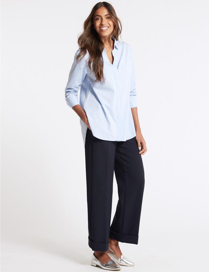 Marks & Spencer Turn-up Wide Leg Trousers Dark Navy