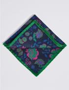 Marks & Spencer Pure Silk Floral Print Pocket Square Bright Green