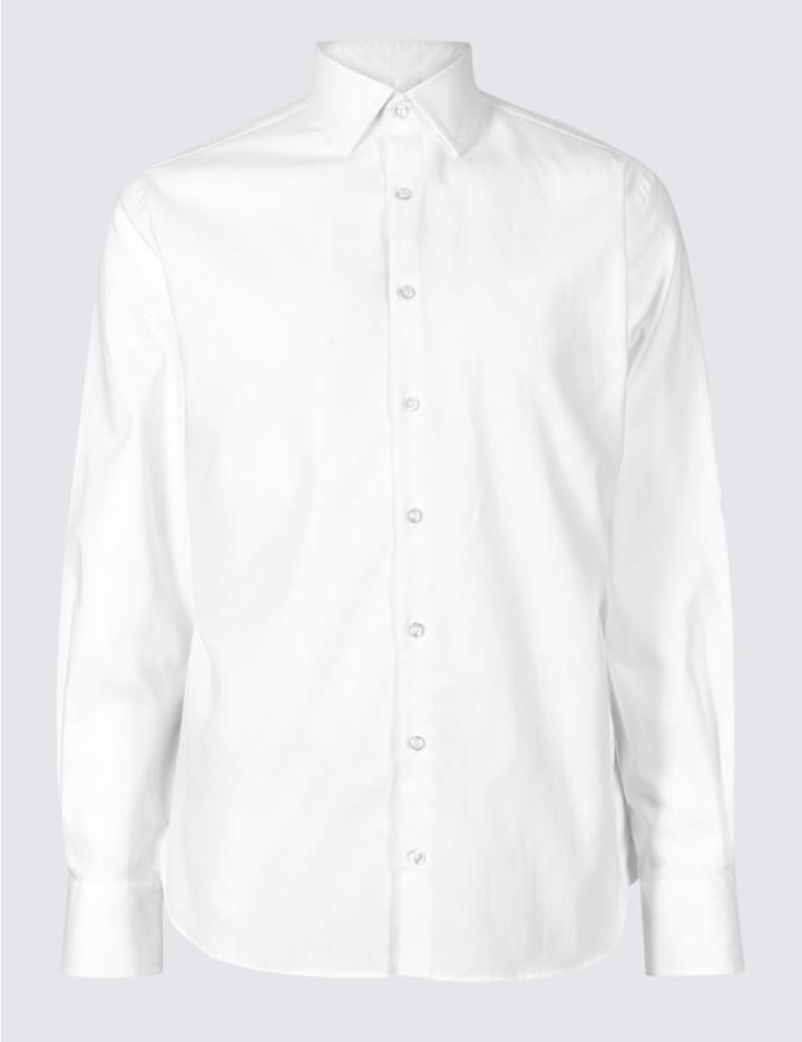 Marks & Spencer Linen Blend Easy To Iron Tailored Fit Shirt White