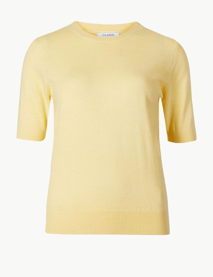 Marks & Spencer Cashmilon&trade; Textured Round Neck Jumper Soft Yellow