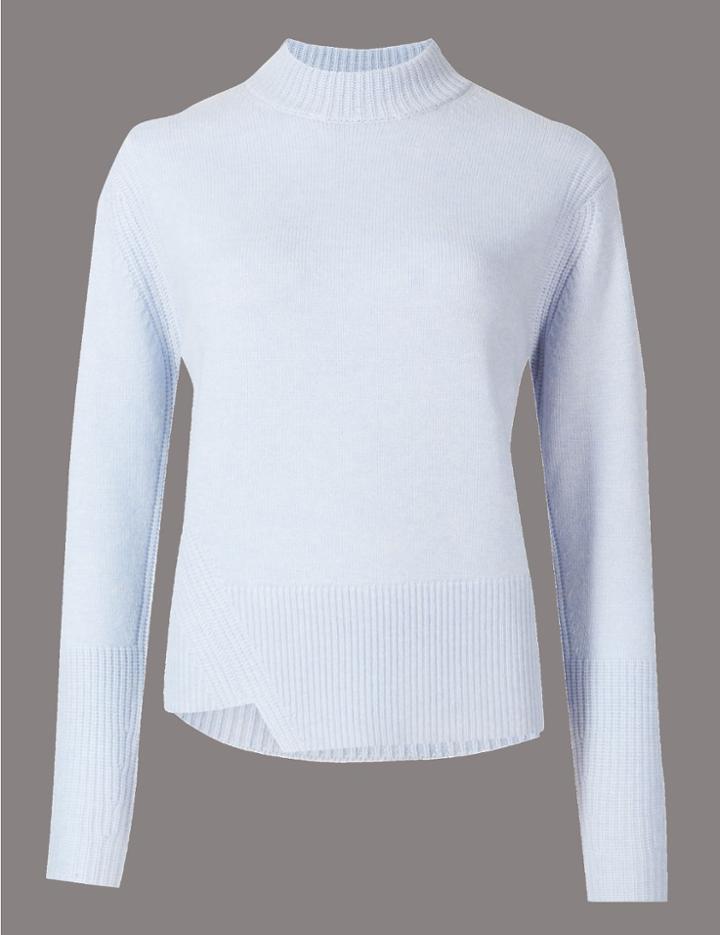 Marks & Spencer Wool Rich Textured Turtle Neck Jumper Wedgewood