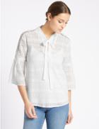 Marks & Spencer Cotton Rich Linear Floral Lace Jersey Top Ivory