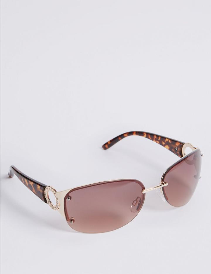 Marks & Spencer Rimless Diamante Square Sunglasses Brown Mix