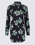 Marks & Spencer Floral Print Longline Long Sleeve Shirt Navy