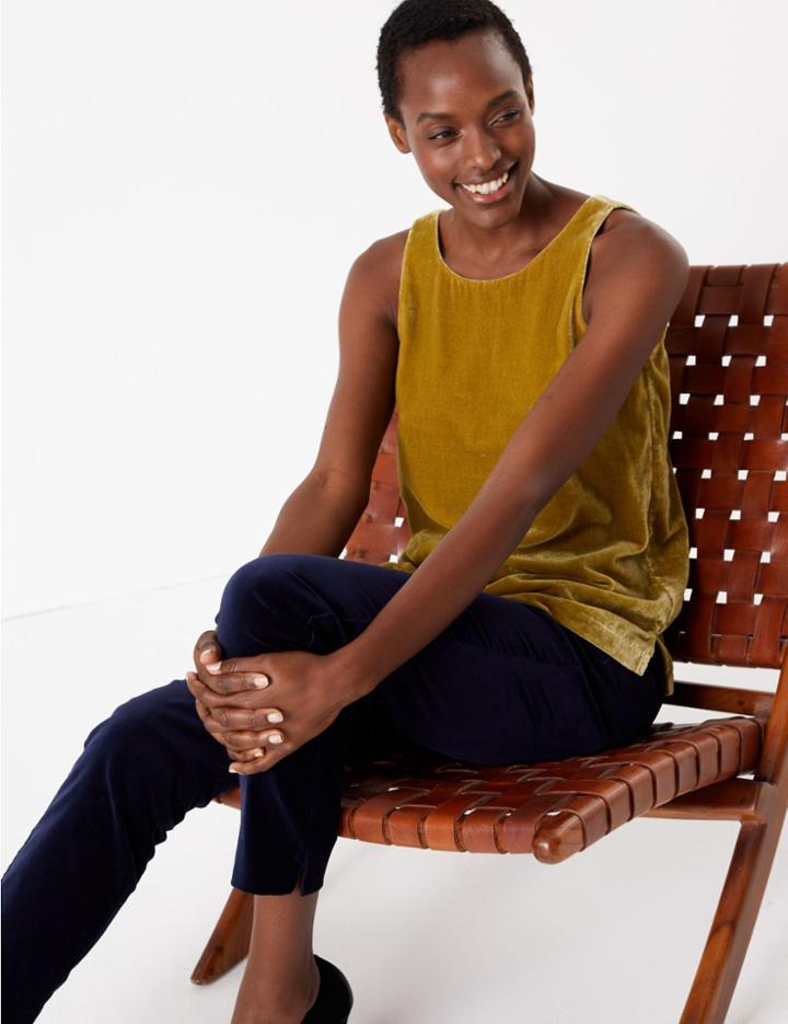 Marks & Spencer Velvet Round Neck Sleeveless Shell Top Bronze