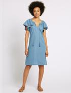Marks & Spencer Cotton Rich Flutter Sleeve Swing Mini Dress Chambray