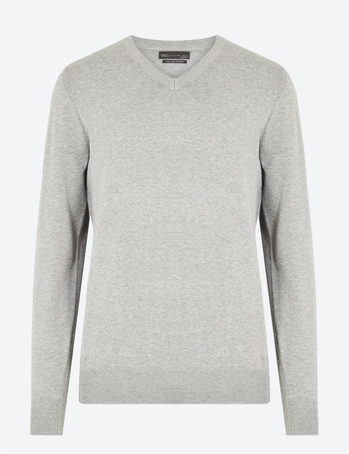 Marks & Spencer Cotton V Neck Jumper Grey