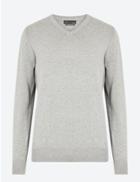Marks & Spencer Cotton V Neck Jumper Grey