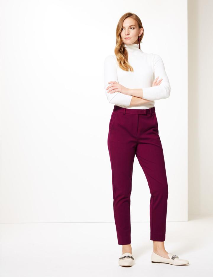 Marks & Spencer Slim Leg Ankle Grazer Trousers Dark Magenta
