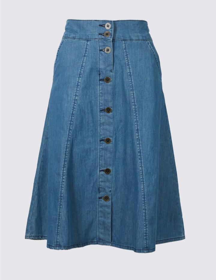 Marks & Spencer Pure Cotton Denim Midi Skirt Light Indigo