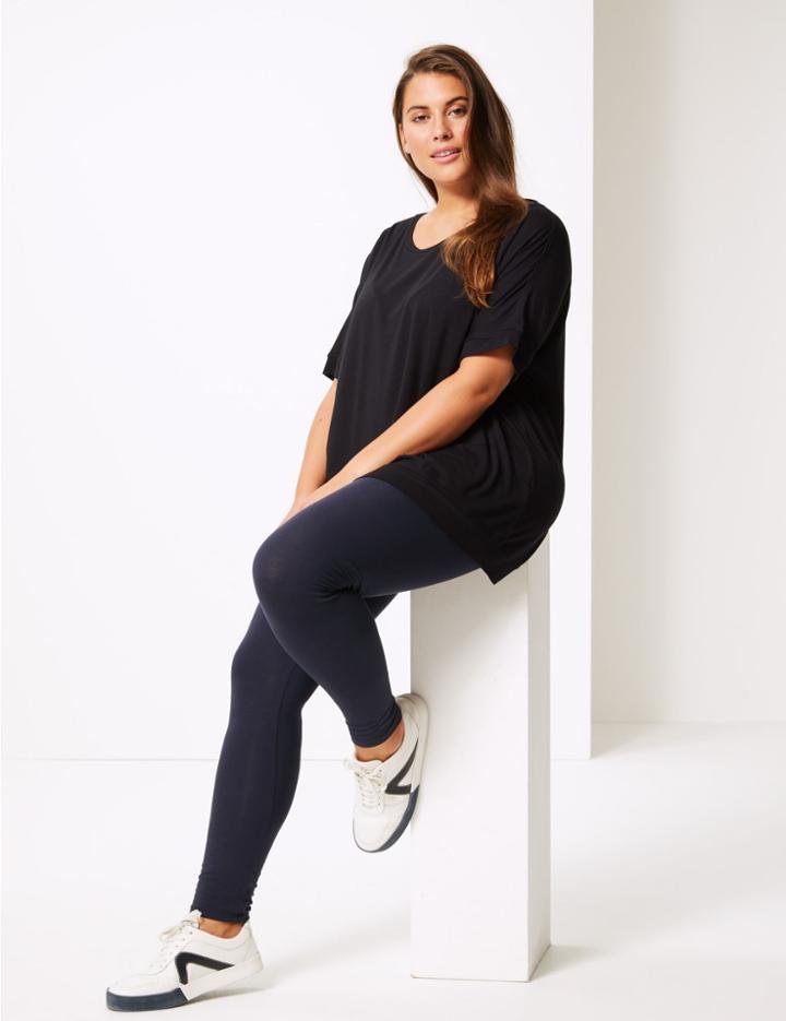 Marks & Spencer Curve Cotton Rich High Waist Leggings Navy