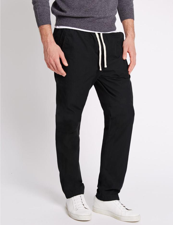 Marks & Spencer Regular Fit Pure Cotton Trousers Black