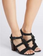 Marks & Spencer Suede Angular Heel Tassel Sandals Black