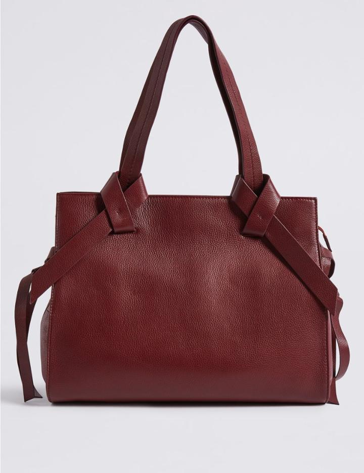 Marks & Spencer Leather Knot Detail Tote Bag Burgundy